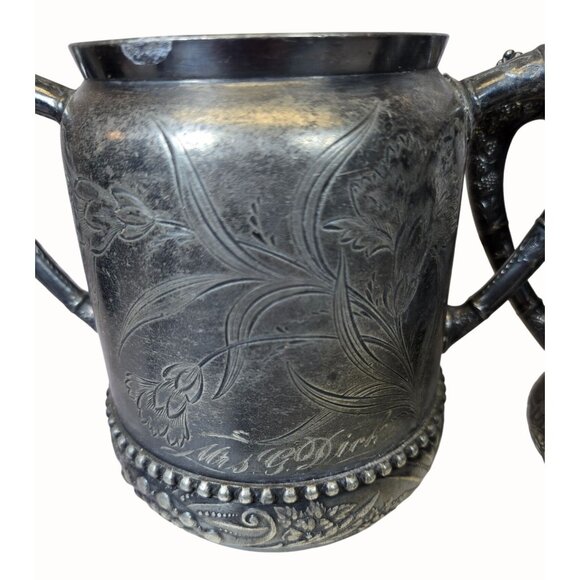 Antique Rockford Silver P Co. Sugar & Cream Dish floral etched rare - Picture 6 of 15